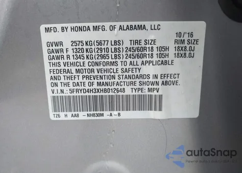2017 Acura Mdx z USA, uszkodzony, nr VIN 5FRYD4H3XHB012648